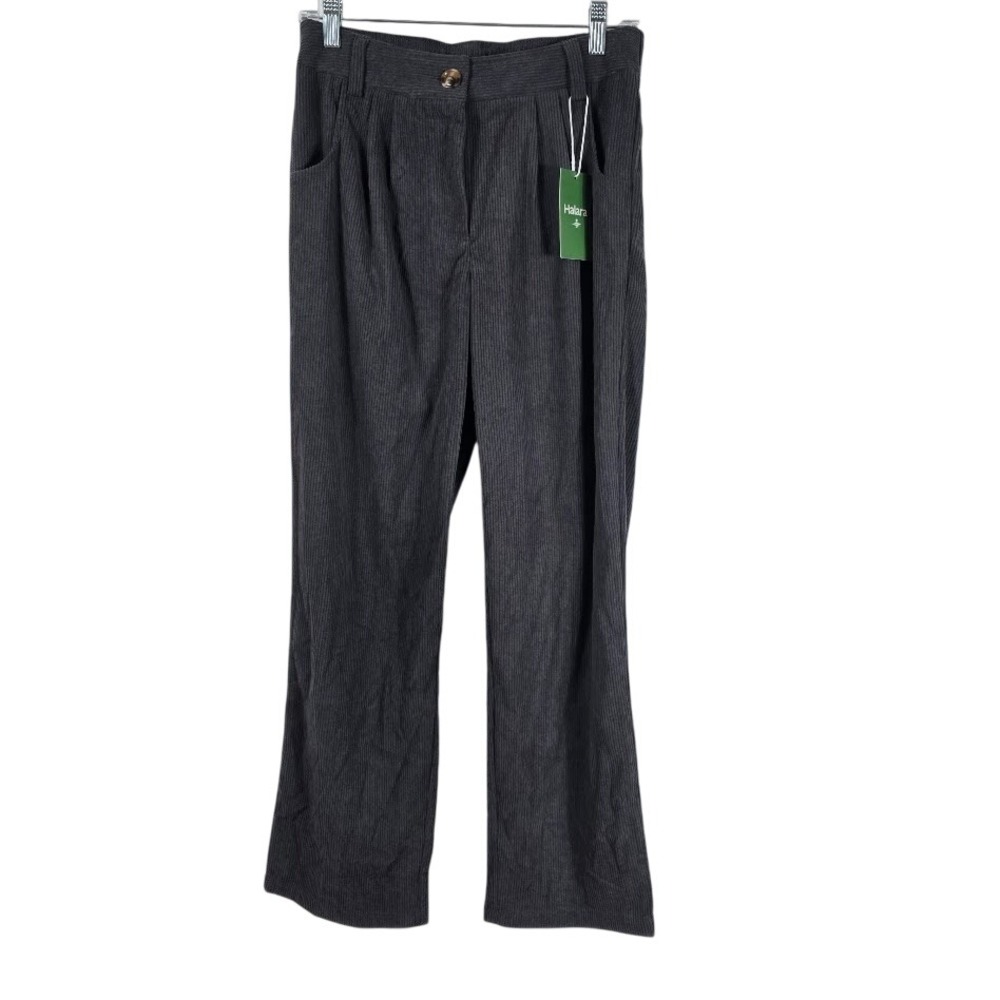 Halara Women Charcoal Gray Corduroy Pleated High Waist Straight Leg Pants Small